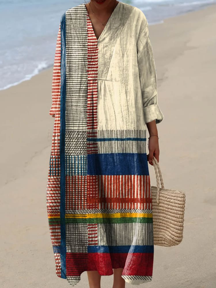 Women's Dress with Vintage Geometric Line Art – Stylish & Unique