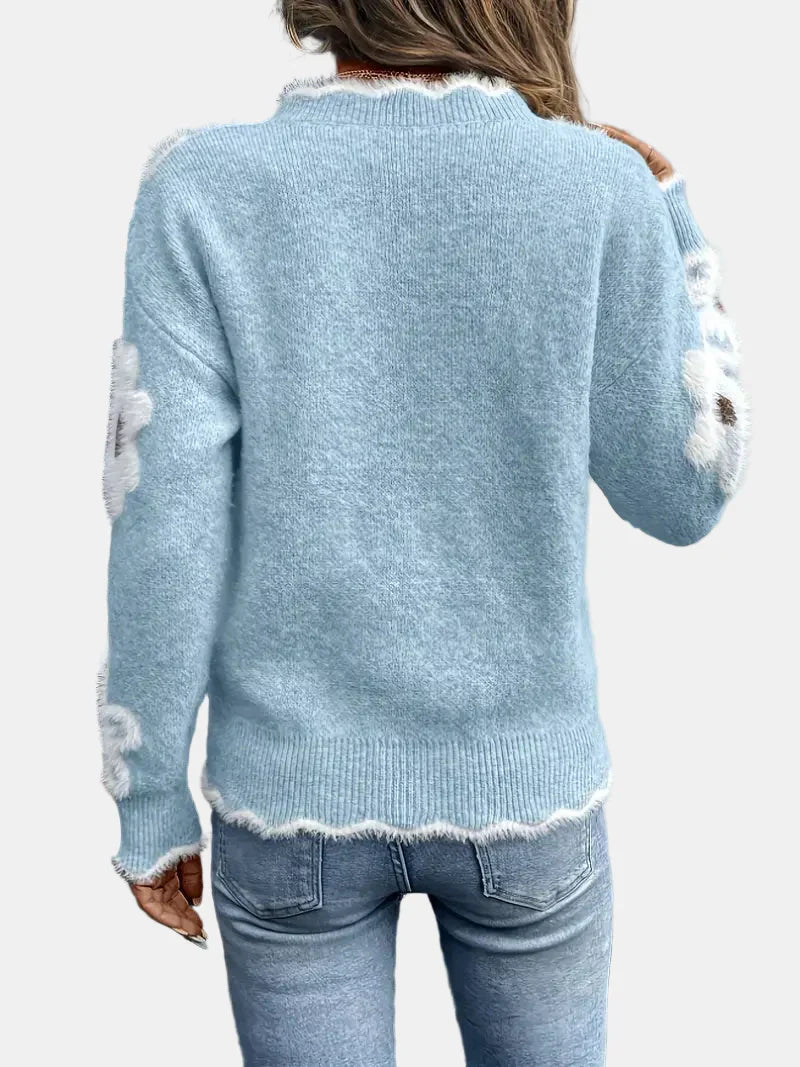 Charlotte V-Neck Floral Sweater – Elegant & Timeless