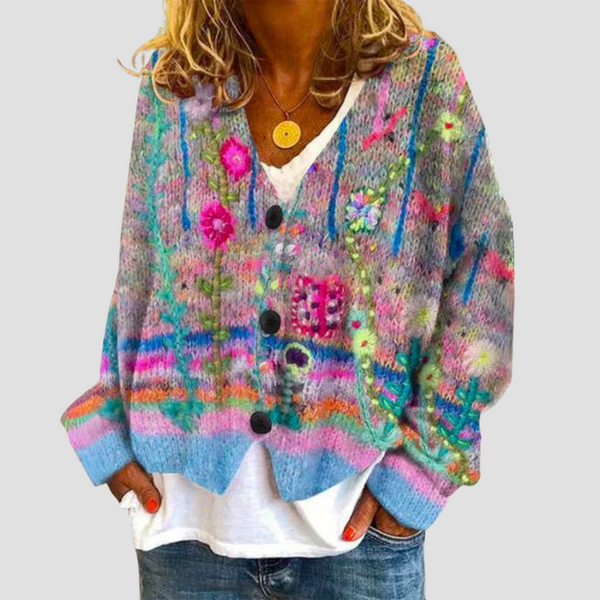Pauline – Women's Vibrant Floral Cardigan for a Playful Pop of Color