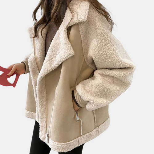 Genevieve Faux Shearling Zip-Up Jacket – Cozy & Chic