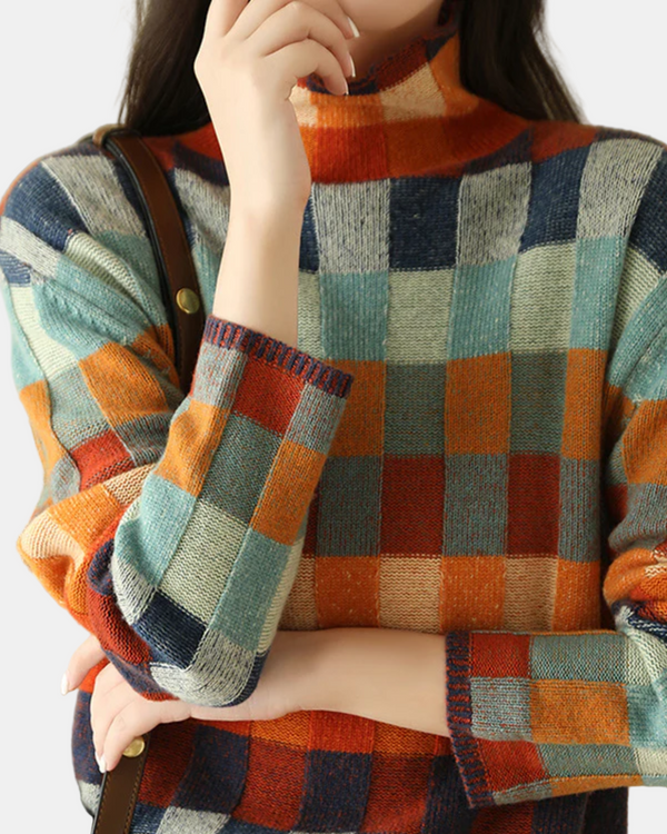 Tynara | Trendy Patchwork Turtleneck Sweater – Cozy & Chic