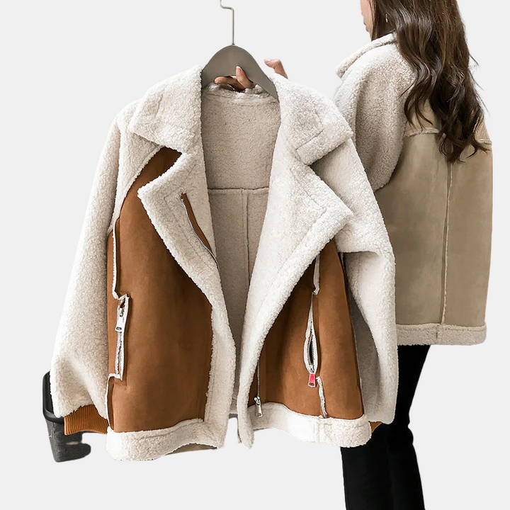 Genevieve Faux Shearling Zip-Up Jacket – Cozy & Chic