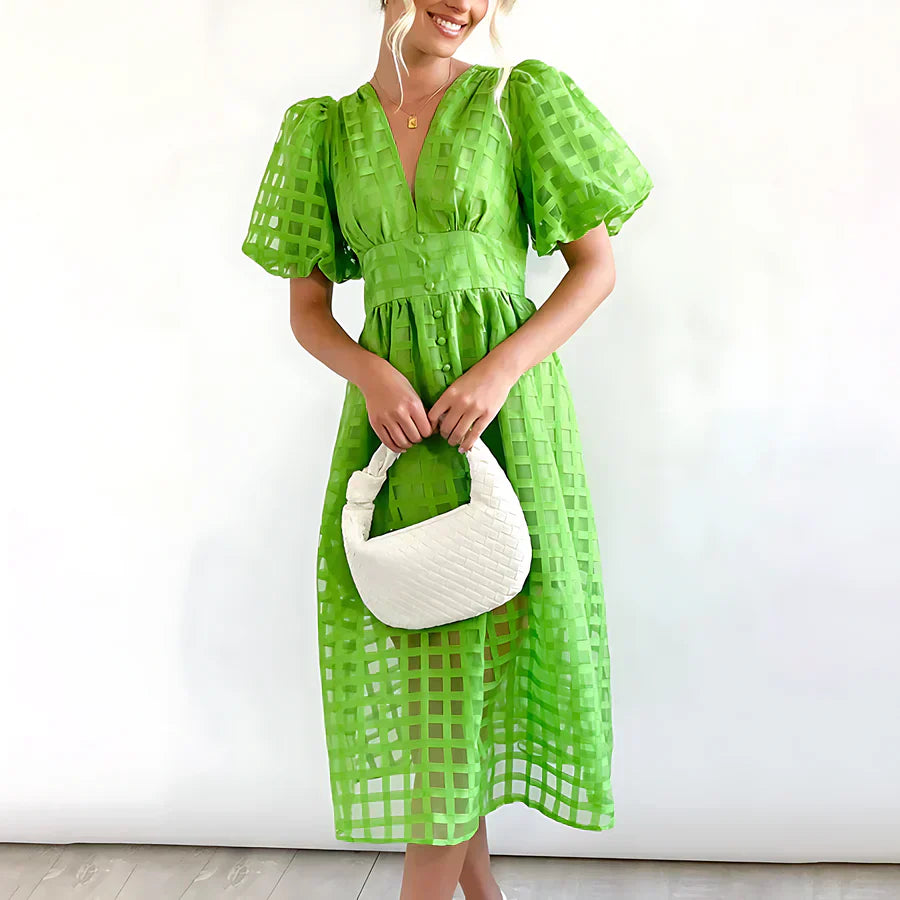 CHELSEA | CLASSIC PUFF SLEEVED MIDI DRESS
