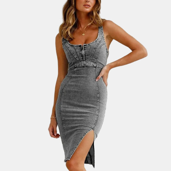 CORALINE | ELEGANT DENIM PRINT DRESS