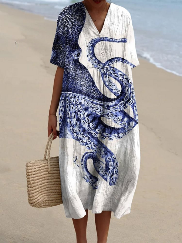 Women’s Octopus Art Print Dress – Casual & Chic