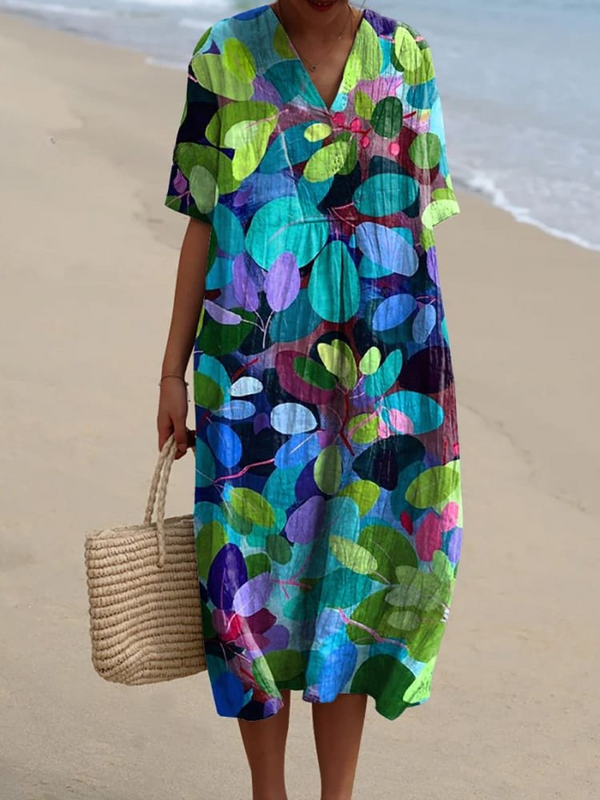 Women's Flowy Dress with Summer Forest Print – Elegant & Breezy