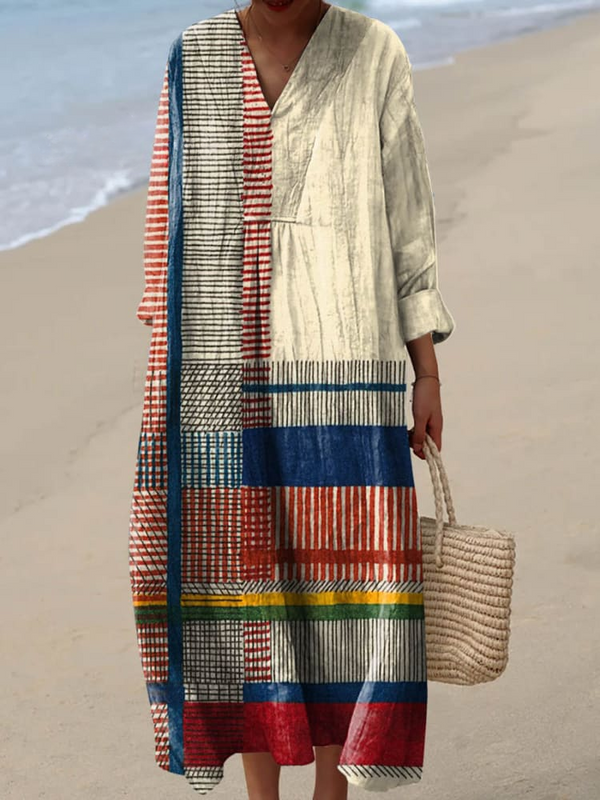 Women's Dress with Vintage Geometric Line Art – Stylish & Unique