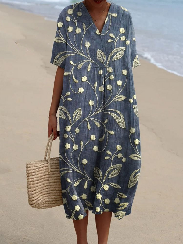 Vintage Floral Print Women's Dress – Casual & Flowy