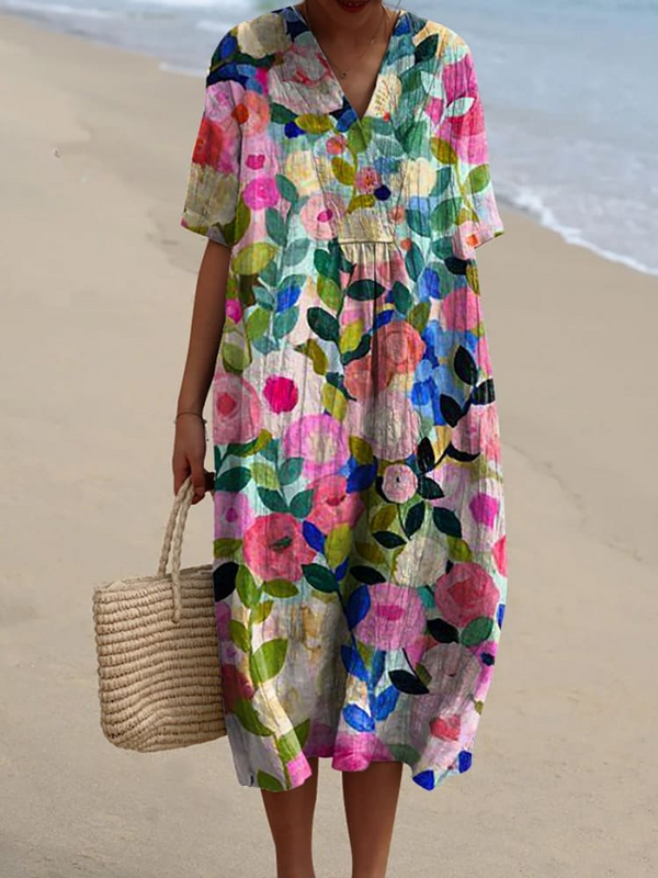 Vibrant Spring Floral Women's Flowing Dress – Regular Price