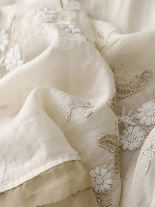Retro Charm: Patchtique™ Embroidered ¾ Sleeve Shirt