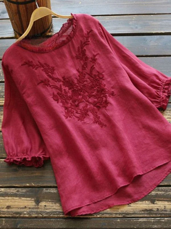 Embrovia™ | Stylish Embroidered Cotton Top – All-Day Comfort